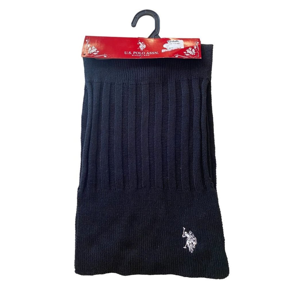 U.S. Polo Assn. Men's Black Sweater Knit Scarf New Acrylic